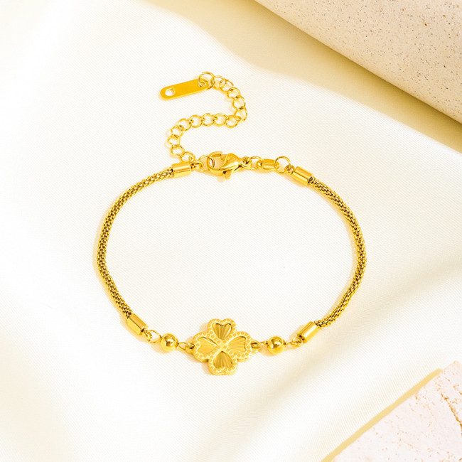 Laser Clover Romantic Flower Bracelet Female Titanium Steel No Fading Flower Bracelet Fresh Sweet Bracelet Female Ins