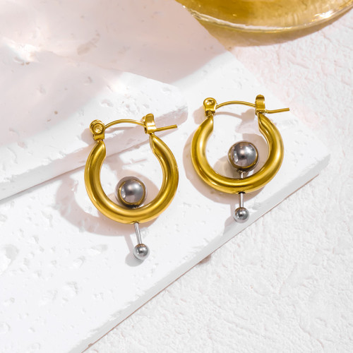 Titanium Steel 316 Elegant Simple Hoop Earrings High-end Feel Matchstick Ball Titanium Steel Minimalist Niche Early Autumn Hoop Earrings Ear Clips