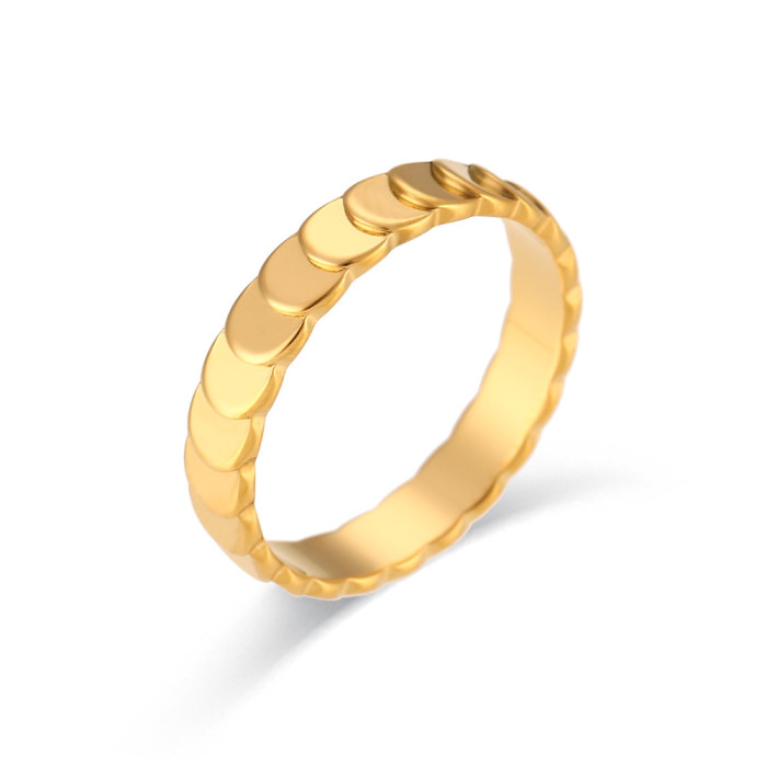 INS Fashion Simple Luxury Basic Ring Jewelry Stainless Steel 18K Gold Plated Fish Scale Pattern Ring