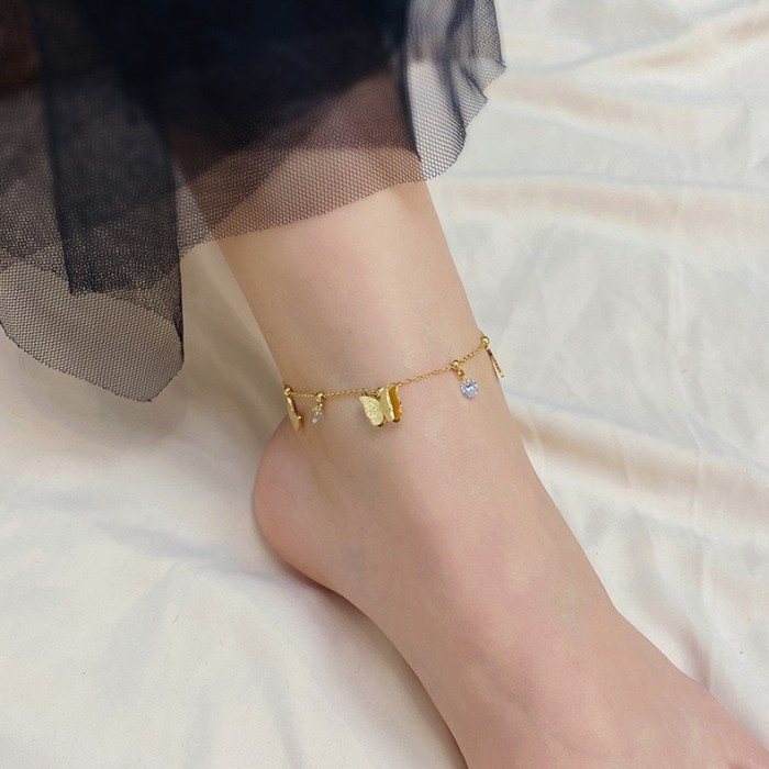 2024 New Anklet Titanium Steel Non-Fading 18K Gold Plated Butterfly Anklet for Women Ins Minimalist Style Simple Foot...