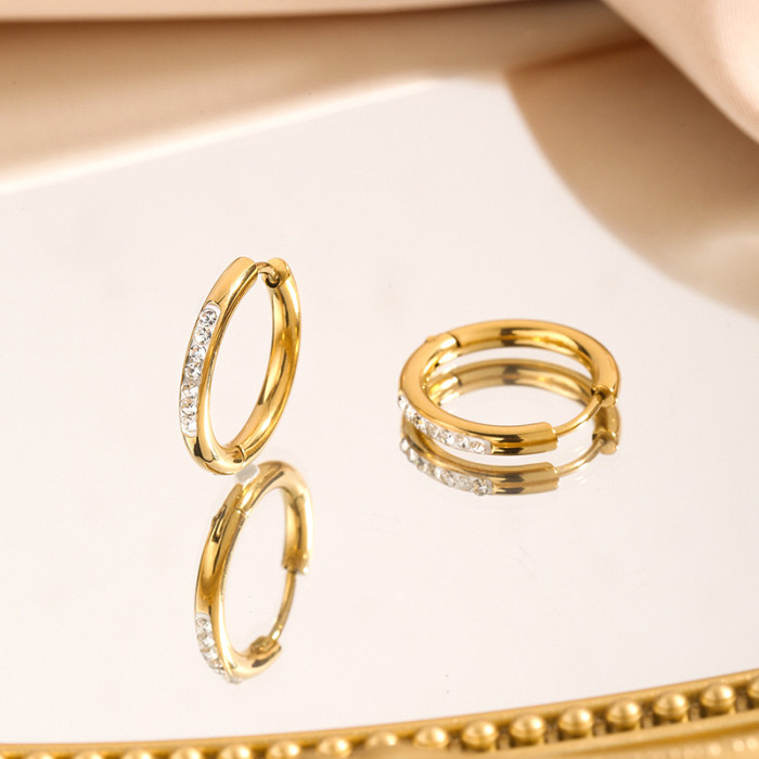 Light Luxury Titanium Steel Hoop Earrings for Women Fashion Simple Trendy Stainless Steel White Clay Stone-Inlaid E...