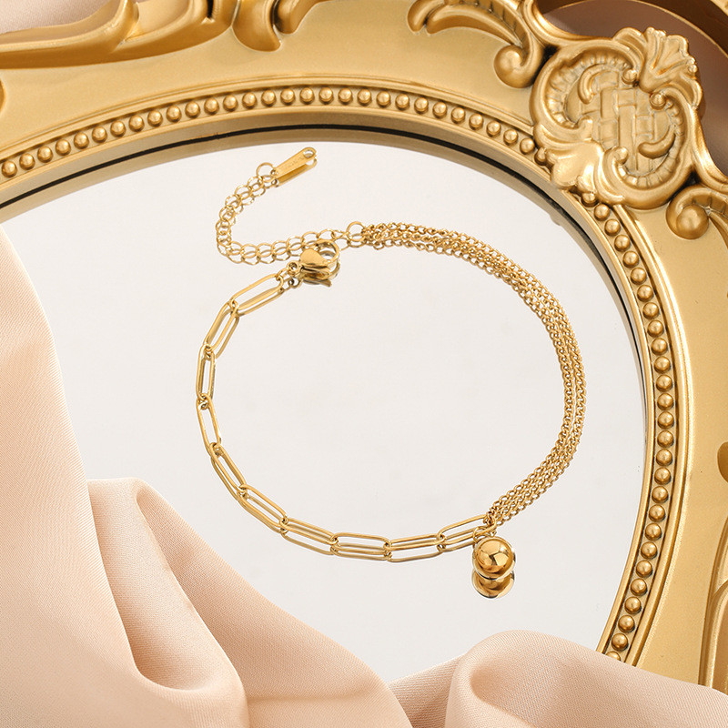 2024 New Trendy Small Gold Ball Bracelet for Women, 18K Gold Internet Celebrity Bracelet, High-End Titanium Steel, Non-Fading