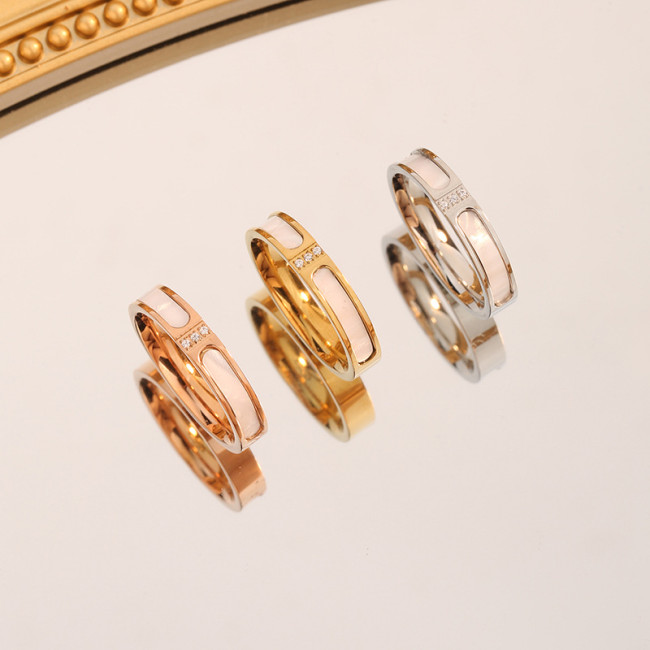 New Fashion Simple Three-Diamond Colorful Shell Inlaid Diamond Ring Titanium Steel Rose Gold Plated Couple Rings Wholesale