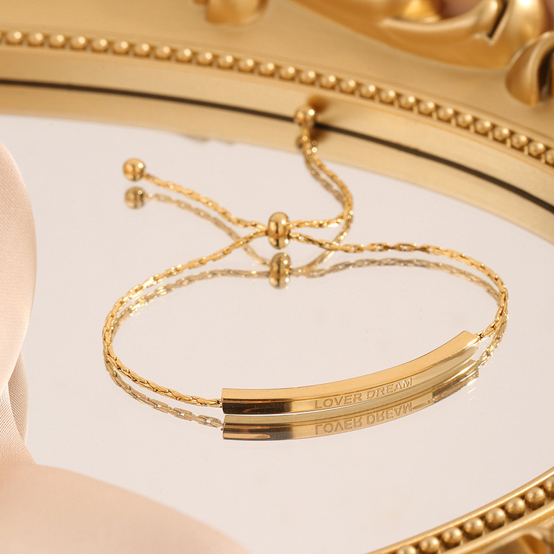 Titanium Steel Pull Bracelet for Women, Niche Korean Style, Ins Fashion, Gold Letter, Spring Summer Trendy, Versatile, Exquisite, Elegant, Cute