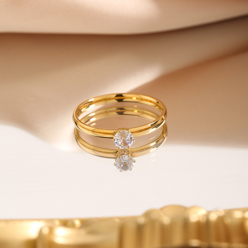 Cross-Border Hot-Selling Fashion Couple Titanium Steel Ring for Women Micro-Inlaid Zircon Ring Simple Korean Style Stainless Steel Inlaid Diamond Ring