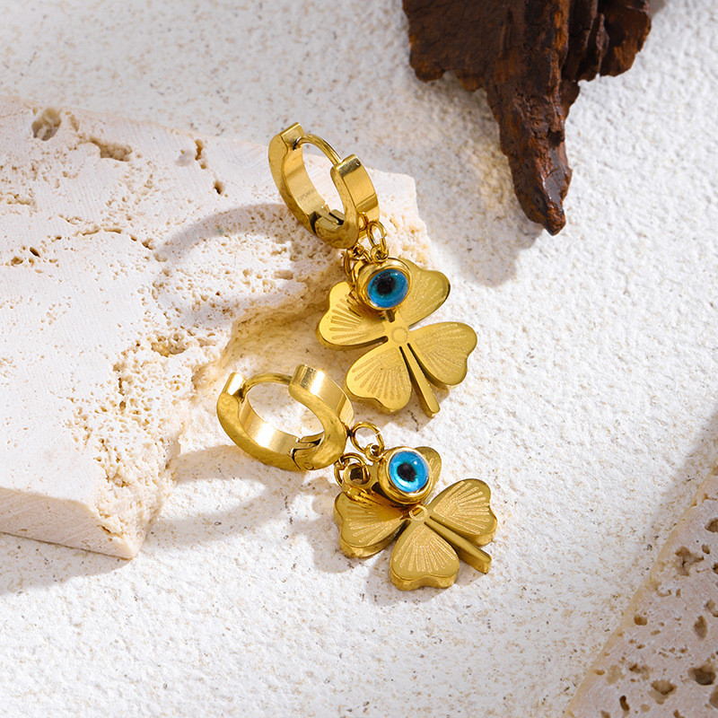 Cross-border European and American Exquisite Four-leaf Flower Earrings Demon Eye Light Luxury Earrings High-end Sense Earrings Elegant Fashion Ear Jewelry