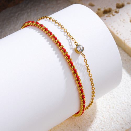 Light Luxury New Chinese Style Double Layer Single Diamond Red Rope Bracelet for Women Exquisite High-end Niche Personality Design Sense Hand Jewelry Accessories