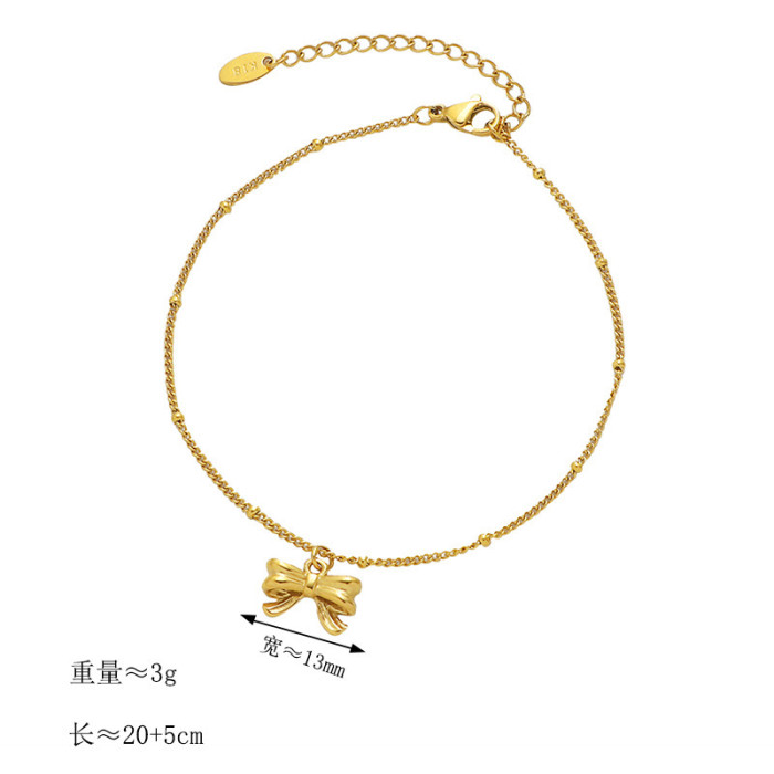 Exquisite Light Luxury Runaway Princess Bowknot Anklet Titanium Steel Plated 18K Gold Non-Fading Versatile Simple Gift Foot Chain