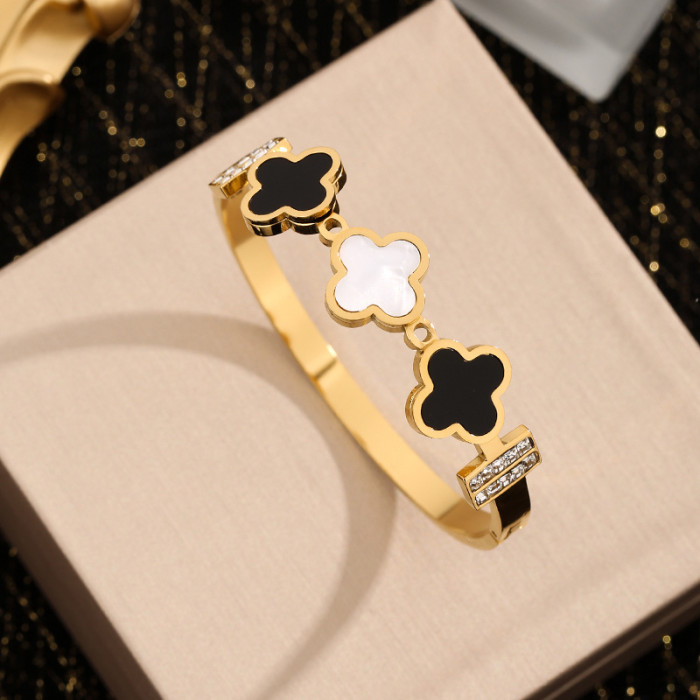 Personality Titanium Steel Bracelet for Women, Niche Design, Ins Fashion Four-Leaf Clover Bracelet, Non-Fading Jewelry