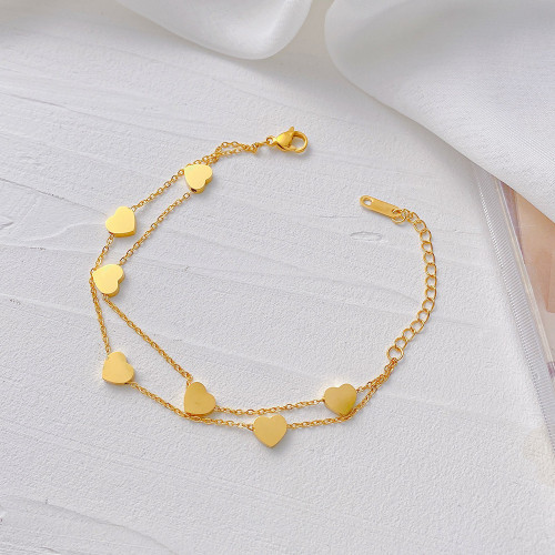 Cross-Border Double-Layer Design Heart Titanium Steel Bracelet Casual Fashion Sweet Ins Style Exquisite Temperament Versatile Bracelet