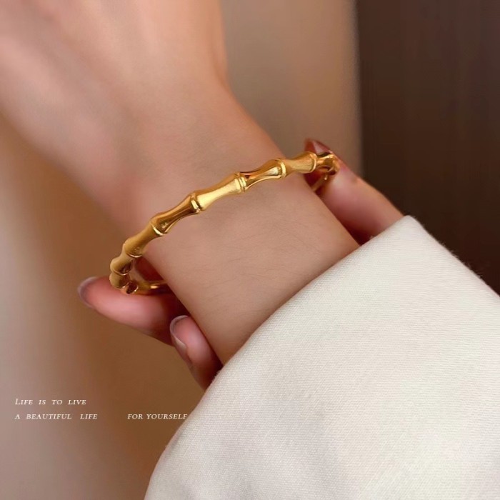Traditional Craft Bamboo Knot Bracelet Simple Fashion Titanium Steel Solid Bracelet Non-Fading Women's Jewelry