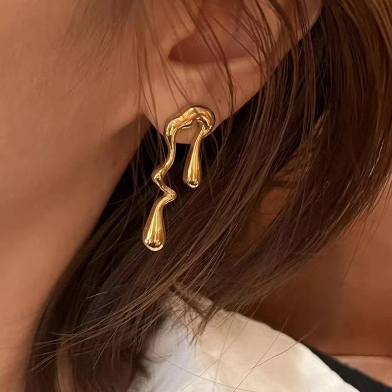European and American INS 18K Gold Plated Stainless Steel Irregular Water Drop Shape Earrings Women's Fashion Versatile Geometric Earrings
