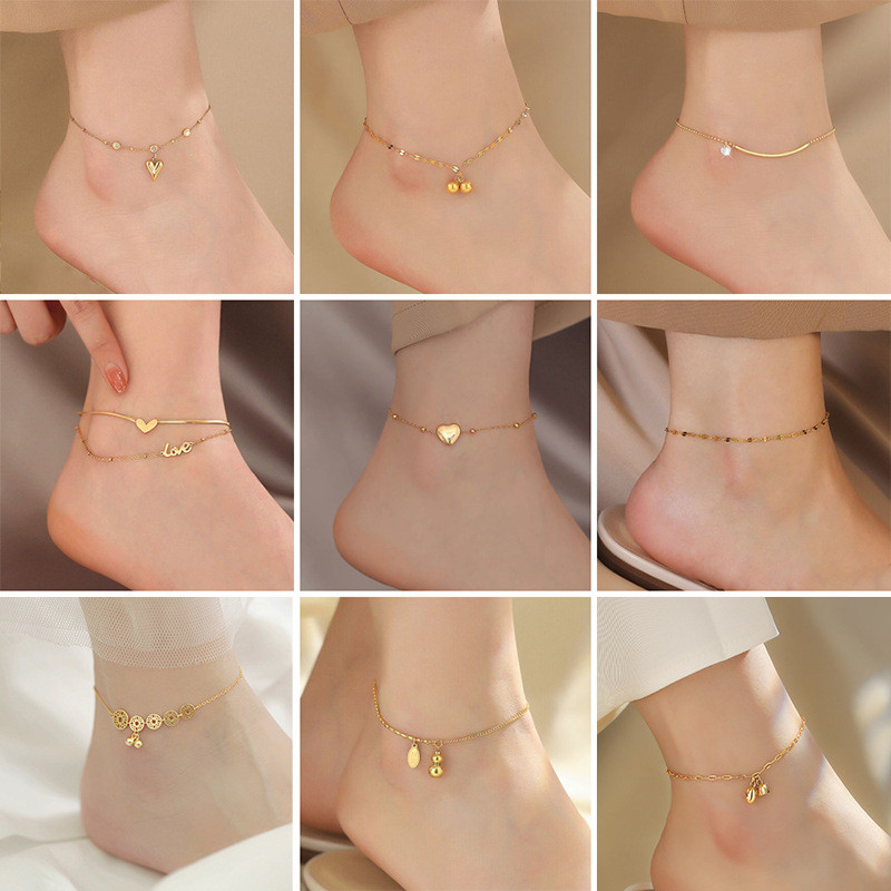 Live Broadcast Simple Niche Gourd Love Titanium Steel Anklet Ladies Beach Anklet Girls All-Match Jewelry Does Not Fade