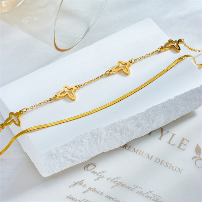 European and American Fashion Niche Design Multi-layer Irregular Stacked Chain Hollow Butterfly Accessories Titanium Steel Metal Anklet