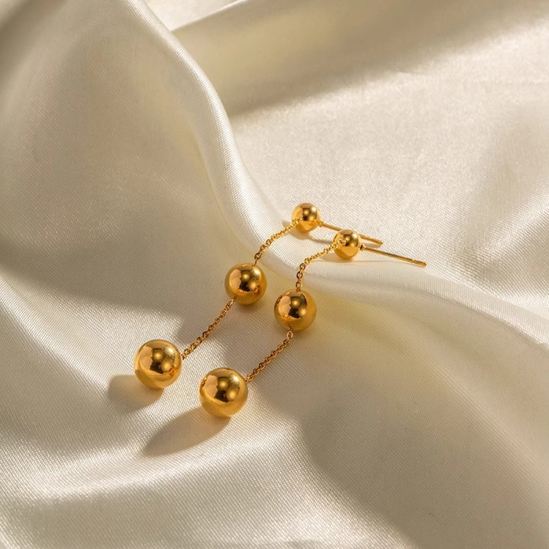Cross-Border Wholesale High-End Stainless Steel Three Sizes Round Bead Pendant Earrings Non-Fading Titanium Steel Earrings for Women Wholesale
