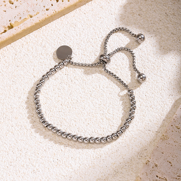 New Style Ins 18K Gold Stainless Steel Simple Fashion Round Tag Adjustable Round Bead Engraved Bracelet Wholesale
