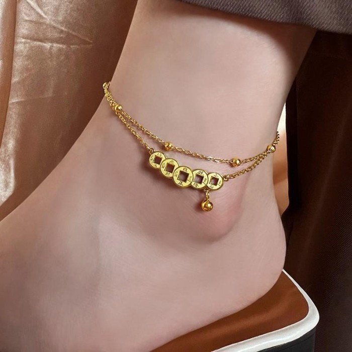Live Broadcast Simple Niche Gourd Love Titanium Steel Anklet Ladies Beach Anklet Girls All-Match Jewelry Does Not Fade