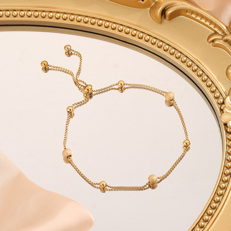 European and American Cross-Border Wholesale New Titanium Steel Bracelet for Women, Matte Gold Beads, Round Ball, Versatile, Simple and Elegant Women's Jewelry