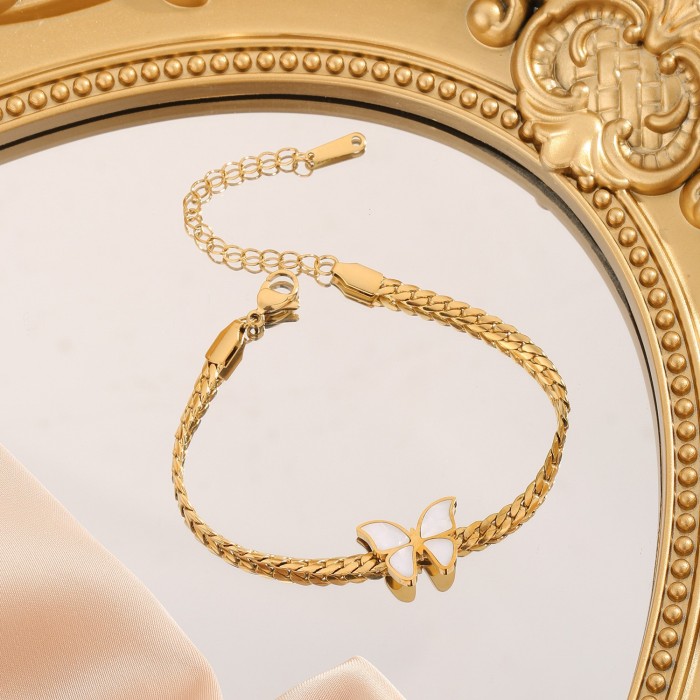 European and American Fashion Simple Commuting Elegant Versatile Minimalist Chain White Butterfly Accessories Titanium Steel Bracelet Jewelry Wholesale