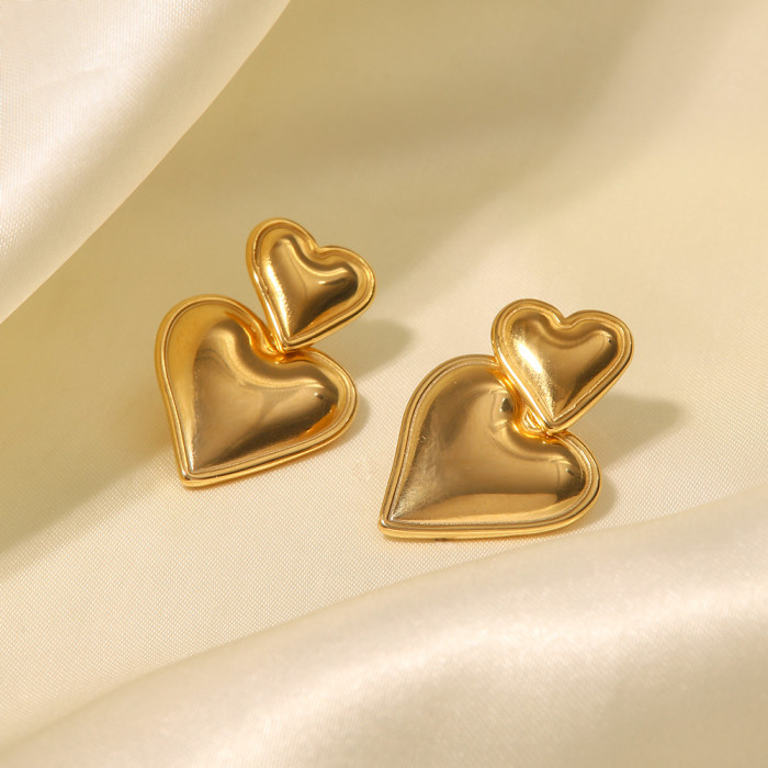 European and American INS Internet Celebrity Trendy Jewelry 18K Gold Plated Heart Pendant Earrings Simple Design Sense Elegant Fashion Earrings