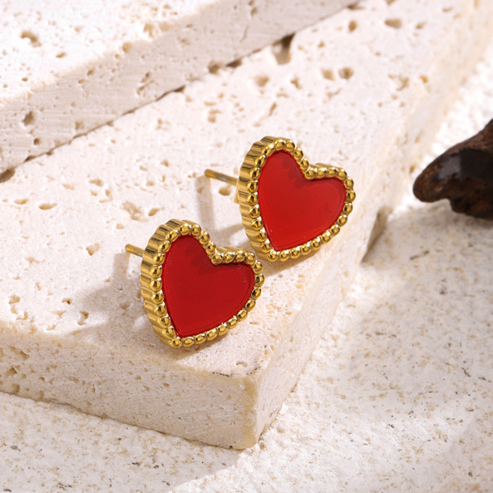 Non-Fading Korean Style Exquisite Fashion Red Heart Titanium Steel Earrings for Women Elegant Simple Heart-Shaped Ear...