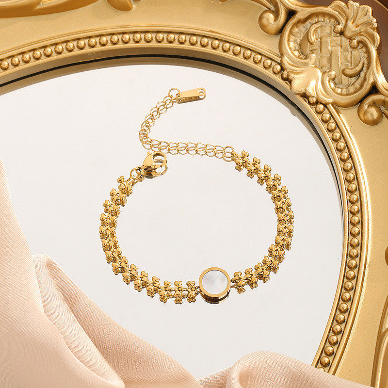 European and American Cross-Border Niche Fashion Wheat Spike Heart-Shaped Bracelet Wholesale Peach Heart-Shaped Jewelry Titanium Steel 18K Gold Plated Bracelet