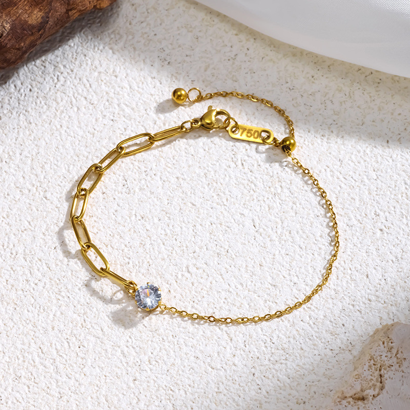 European and American Simple Titanium Steel Bracelet for Women, Ins Style Double Chain with Diamonds, Niche High-End Light Luxury Versatile Fashion Jewelry