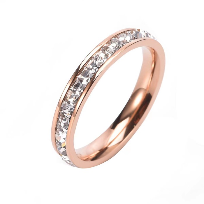 Light Luxury Fashion Ins High-End Feel Unisex Starry Sky Ring Single Double Circle Titanium Steel Non-Fading Stone-...