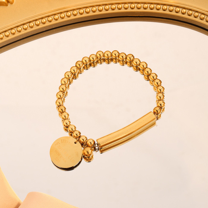 Simple Round Bead Titanium Steel Bracelet for Women Fashionable Versatile Letter Round Plate Bracelet Internet Celebr...
