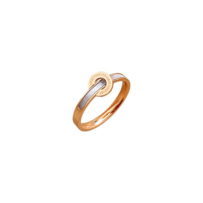 Japanese and Korean Style Letter Round Brand Natural White Shell Mother Shell Ring 18K Rose Gold Cold Style Forefinge...