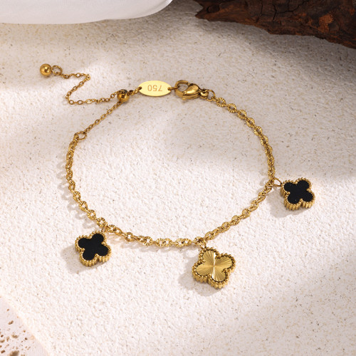 Cross-Border Fashion Hot Selling Four-Leaf Clover Batch Flower Shell Stainless Steel Bracelet Special-Interest Design High-Grade Versatile Hand Jewelry