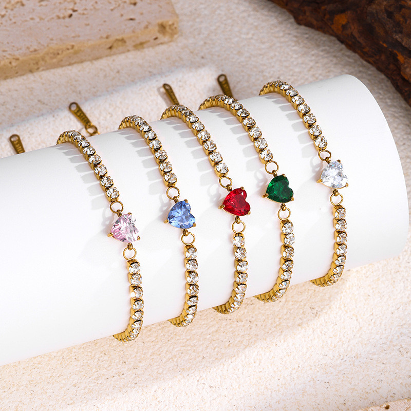 European and American Cross-Border Light Luxury High-End Ins Style Full Diamond Zircon Heart Titanium Steel Bracelet for Women Versatile Trendy Jewelry