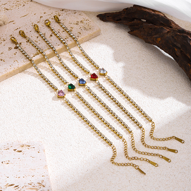 European and American Cross-Border Light Luxury High-End Ins Style Full Diamond Zircon Heart Titanium Steel Bracelet for Women Versatile Trendy Jewelry