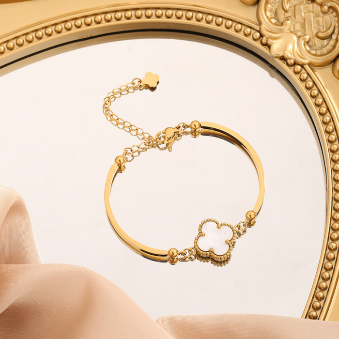 Titanium Steel New Four-Leaf Clover Bracelet for Women, Non-Fading, Elegant, Versatile, Personality, Internet Celebri...