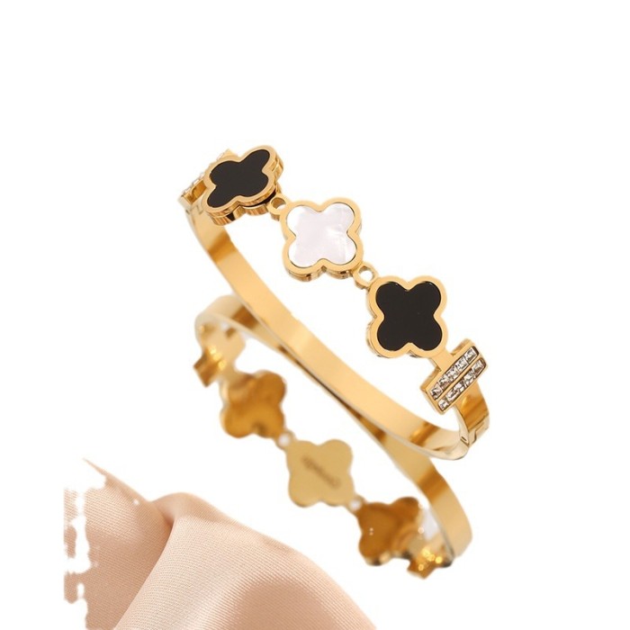 Personality Titanium Steel Bracelet for Women, Niche Design, Ins Fashion Four-Leaf Clover Bracelet, Non-Fading Jewelry