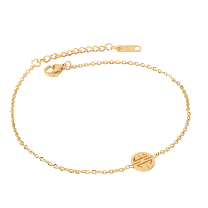 Korean Version Mori Style 18K Small Fortune Pendant Anklet for Women Simple Hollow Round Titanium Steel Non-Fading Je...