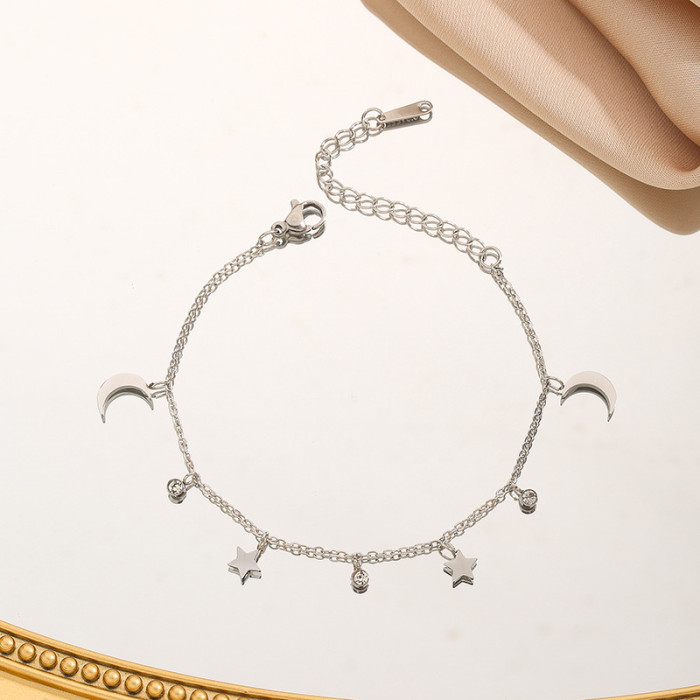 Korean Version Simple Star Moon Bracelet for Women Titanium Steel Versatile Jewelry Goddess Day Gift Personalized Non-Fading Bracelet
