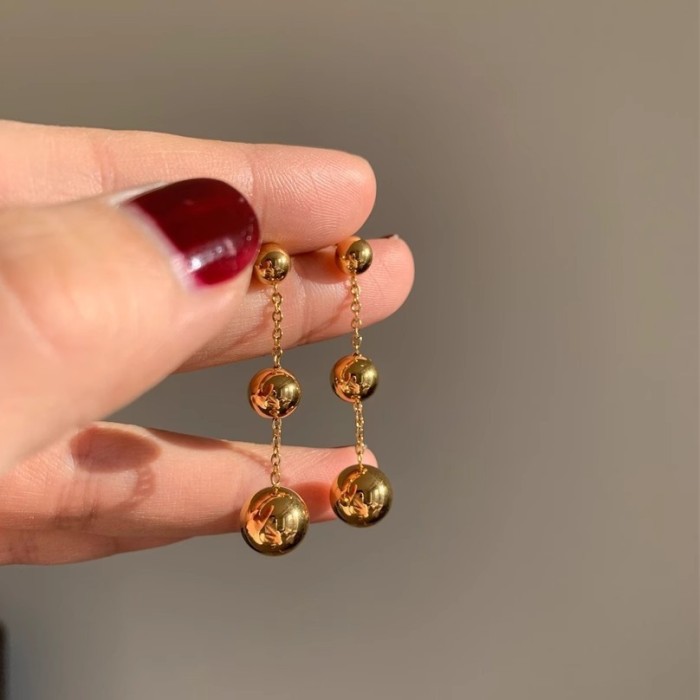 Wholesale High-End Stainless Steel Three Sizes Round Bead Pendant Earrings Non-Fading Titanium Steel Earrings for Wom...