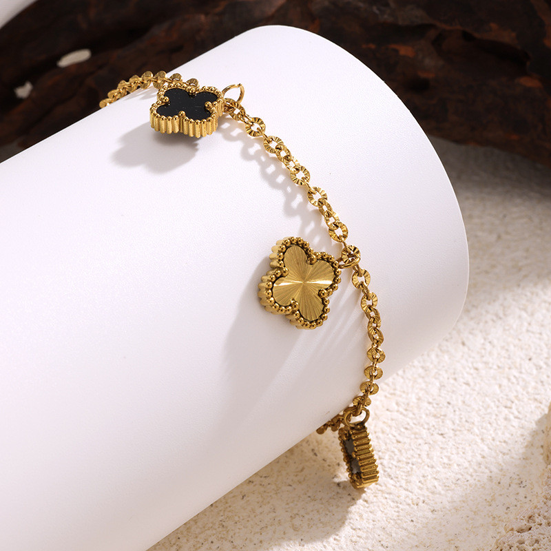Cross-Border Fashion Hot Selling Four-Leaf Clover Batch Flower Shell Stainless Steel Bracelet Special-Interest Design High-Grade Versatile Hand Jewelry