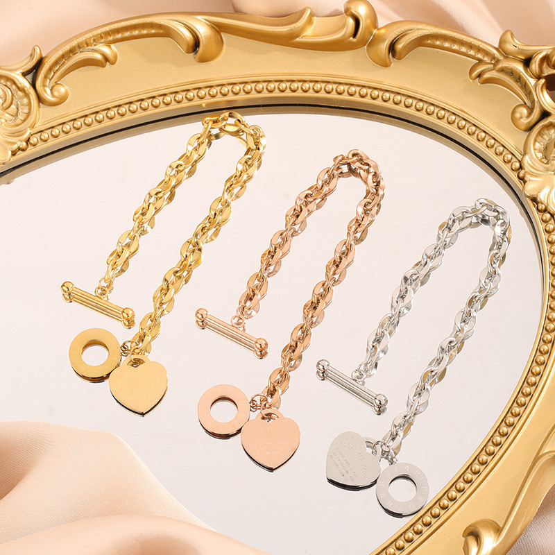 Europe and America Cross Border Hot Sale Love Stainless Steel Jewelry Personality All-Match Jewelry Ot Buckle Popular Titanium Steel Bracelet