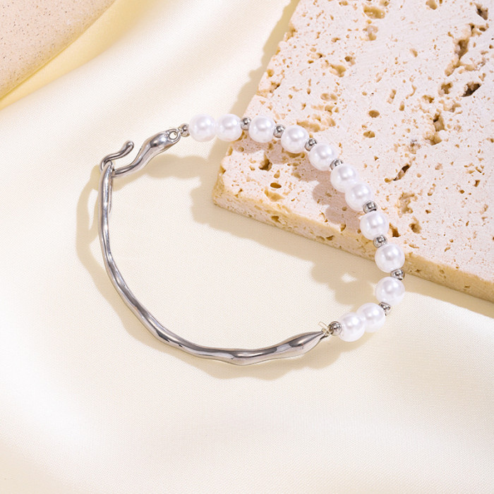 Freshwater Pearl Personality Geometric Titanium Steel Bracelet Fashionable Temperament Best Friend Chain Stylish Retr...