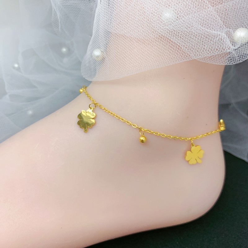 Lucky Four-Leaf Clover Titanium Steel Anklet INS Internet Celebrity Niche Design Korean Fashion Personality Versatile Anklet Women's Jewelry