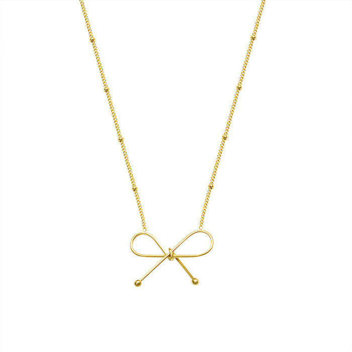Minimalist Niche Cool Style Bow Pendant Design Sense Jewelry Geometric Clip Bead Chain Titanium Steel Gold Plated Jewelry Set