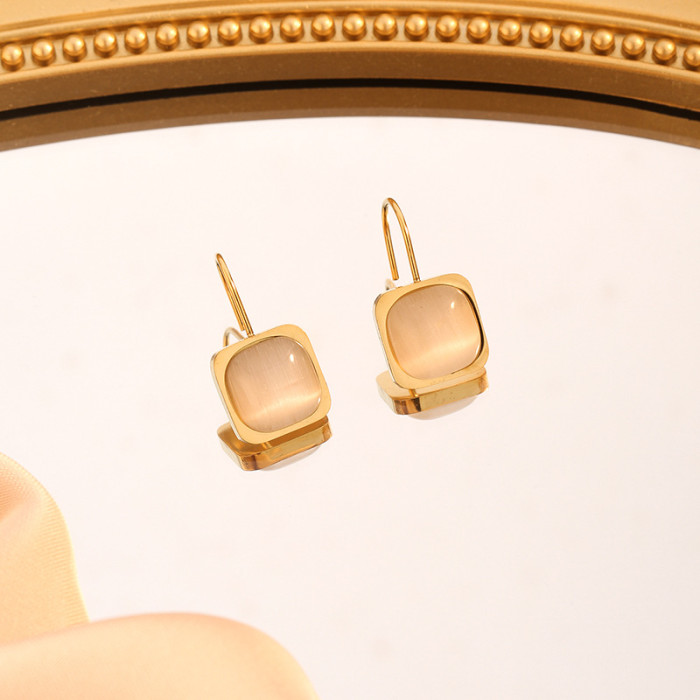 French INS Minimalist Style Elegant Accessories Geometric Square Resin Design Pendant Titanium Steel Jewelry Set