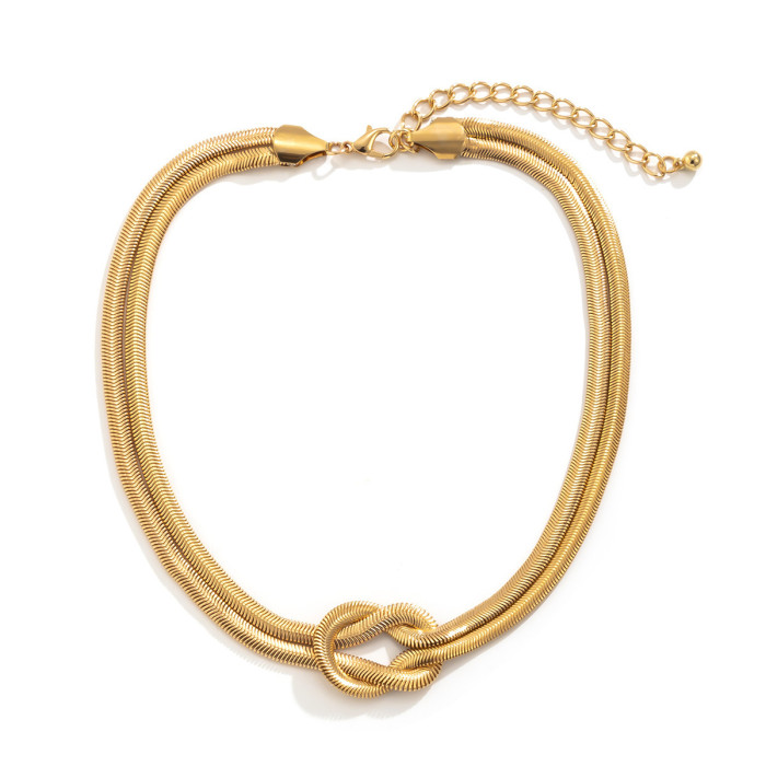 European and American Style Punk Hip-Hop Jewelry Personality Knot Design Double Layer Snake Bone Chain Titanium Steel Jewelry Set for Women