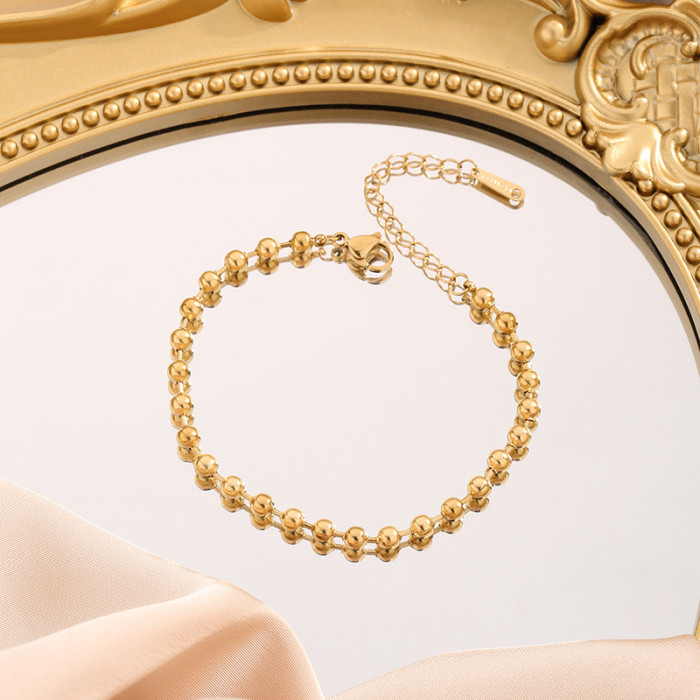 Wholesale Titanium Steel Non-Fading Circle 18K Round Beads High-End Fashion Versatile Gold Bracelet for Women