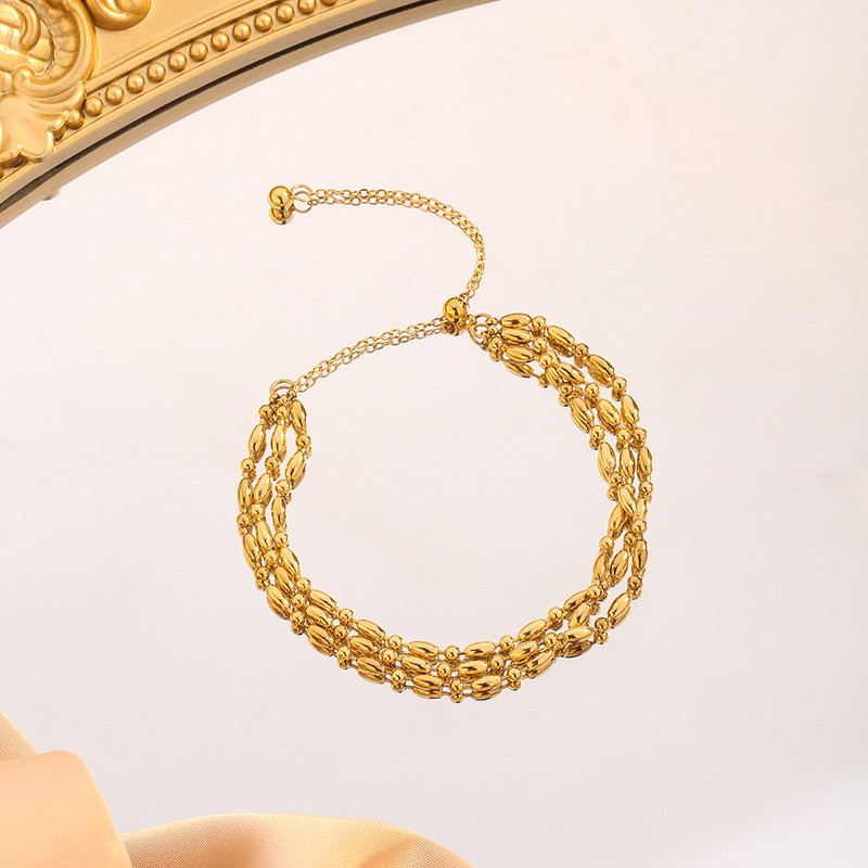 European and American Cross-Border Hot-Selling Three-Layer Pull Bead Chain Pull Titanium Steel Bracelet for Women, Minimalist Style, Niche Design, Trendy
