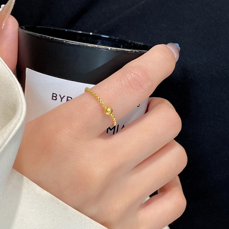 Japanese and Korean Minimalist Chain Ring for Women, Ins Style, Cool and Simple Small Gold Bean Index Finger Ring, Unique Niche Plain Band Ring, Tail Ring