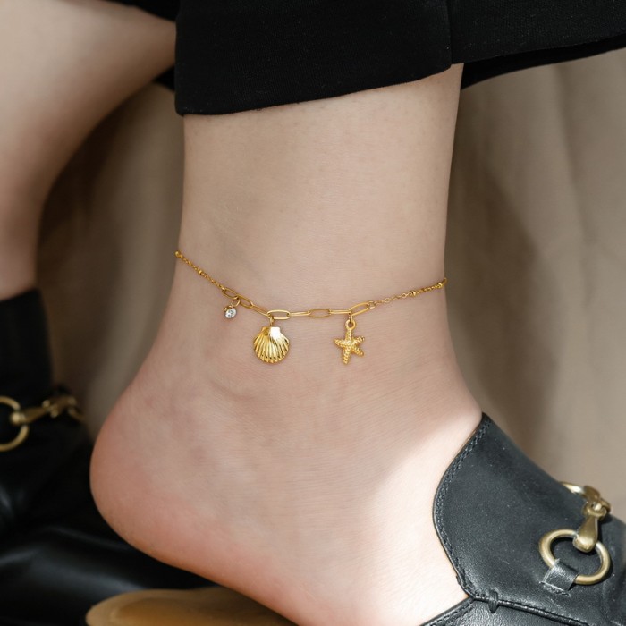 Niche High-End Shell Green Bead Anklet for Women 2023 New Summer Non-Fading Design Personality Korean Gift