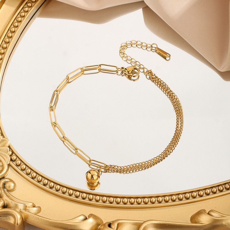 2024 New Trendy Small Gold Ball Bracelet for Women, 18K Gold Internet Celebrity Bracelet, High-End Titanium Steel, Non-Fading